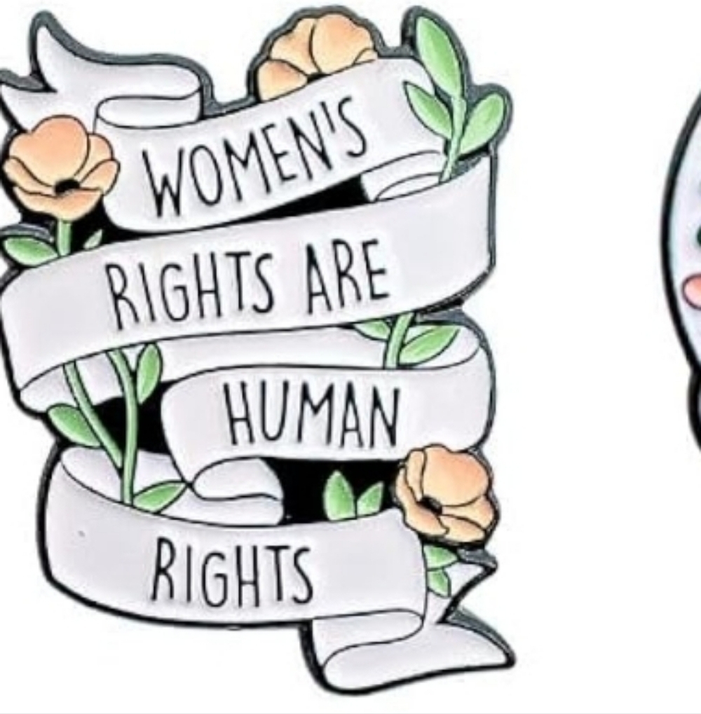 Women's Rights Are Human Rights Floral Ribbon Pin - Peach & Green